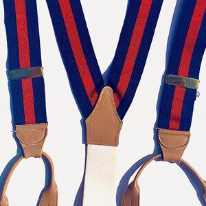 VTG Royal New York Oliver Stripe Suspenders Braces Red/Navy w/leather attachment